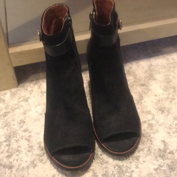 Black peephole Coach booties with zip up sides. - Picture 2 of 6